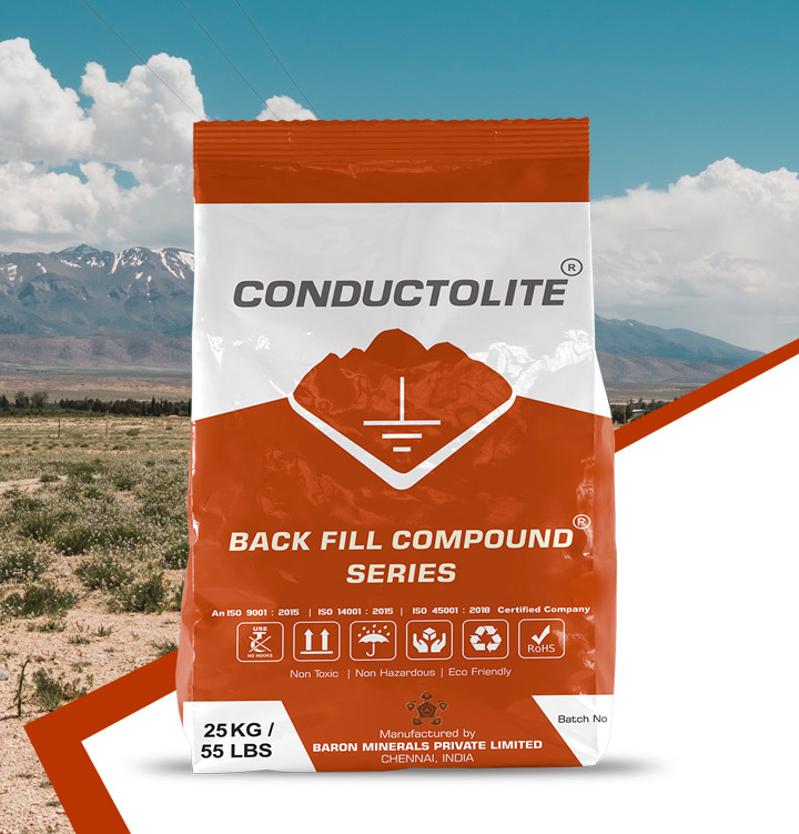 Conductolite Back Fill Compound – High conductivity carbonaceous material for harsh soil conditions. Reduces impedance and improves earthing performance. Low resistivity (< 0.5 ohm-meter). Available in 25 Kg. Order from Baron Minerals today!