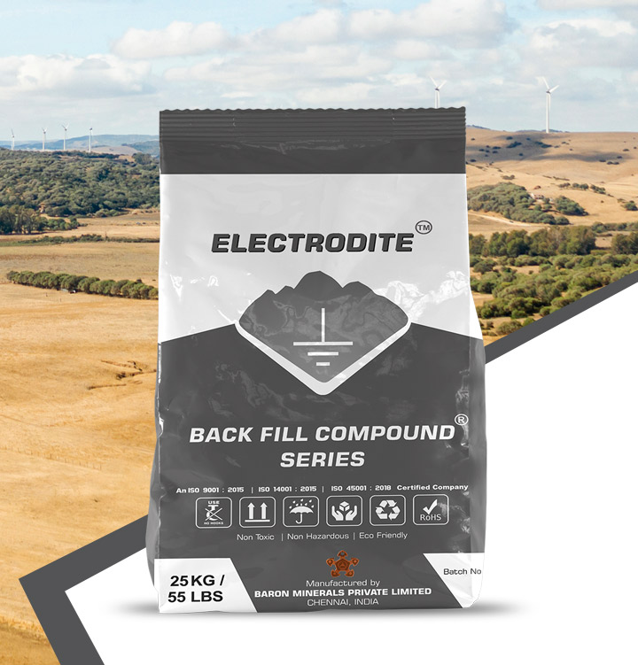 Electrodite Back Fill Compound – Hygroscopic earthing compound that retains moisture and reduces resistivity. Ideal for normal soil conditions with optimal conductivity. Available in 15 Kg & 25 Kg. Get it from Baron Minerals today.